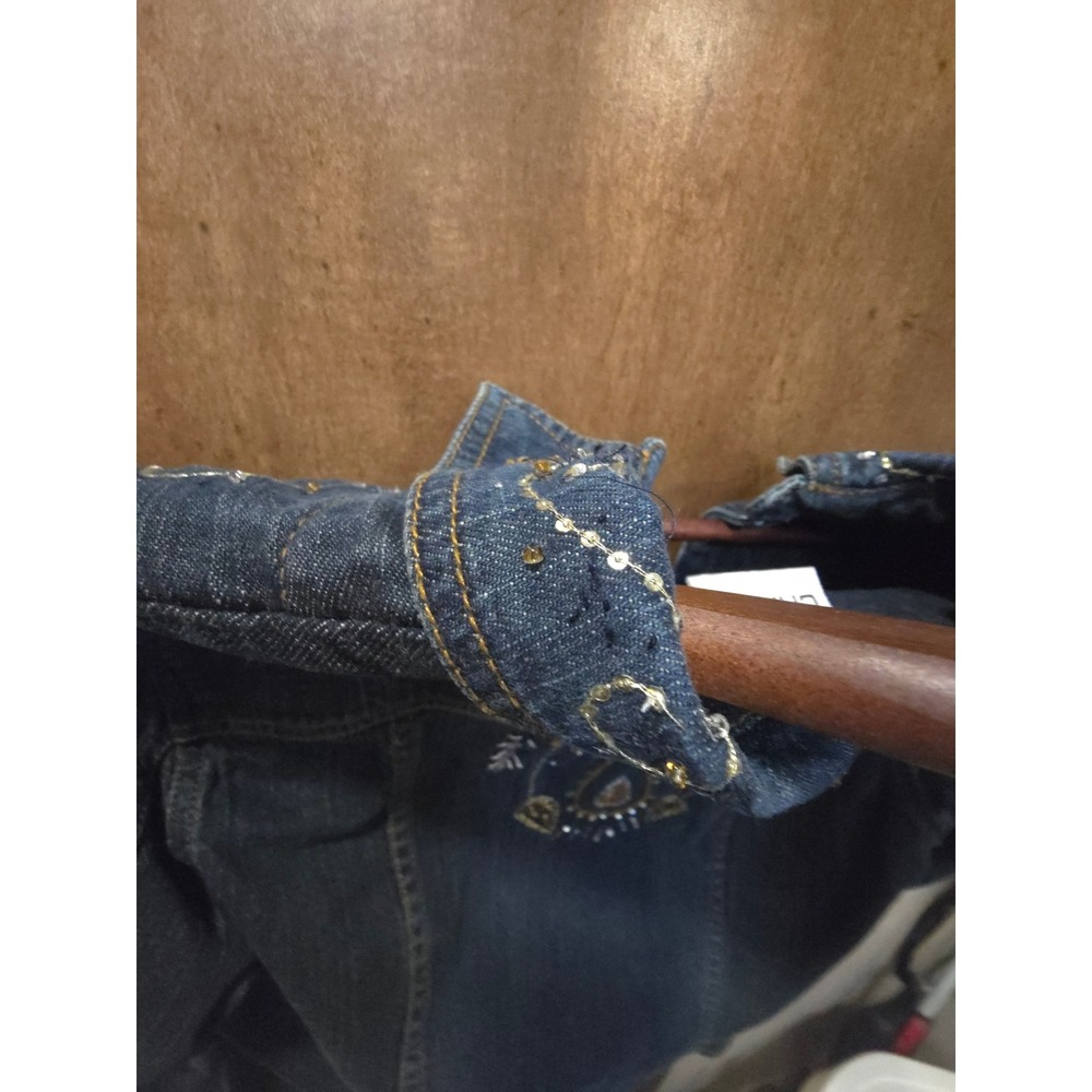 Chico's Women's Blue Denim Beaded Sequin Embroidered Jacket Dark Wash Size 0 S - Picture 5 of 8